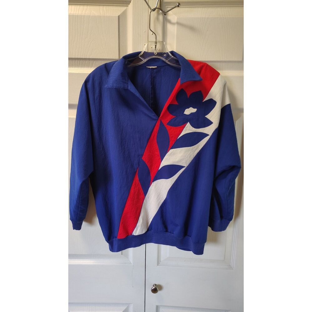 Vintage 80s/90s Bold Colorblock Floral Graphic Windbreaker Pullover Top